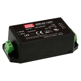 1 pcs - MEAN WELL Switching Power Supply, IRM-60-15ST, 15V dc, 4A, 60W, 1 Output, 85 - 264V ac Input Voltage