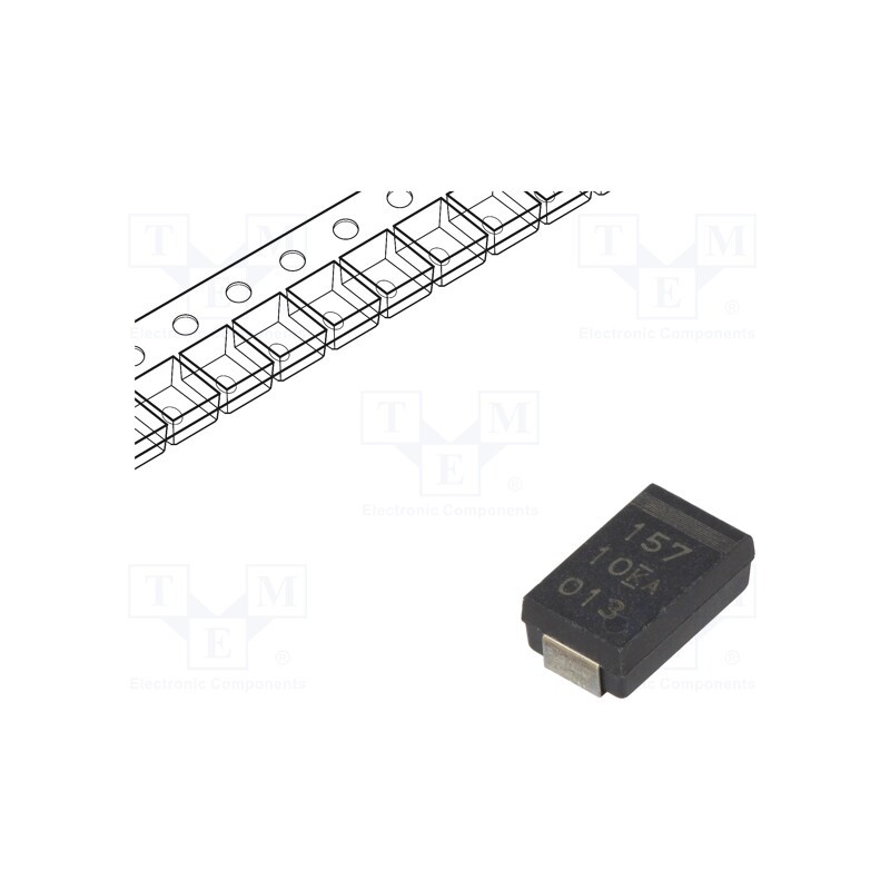 1 pcs x KEMET - T598D157M010ATE025 - Capacitor: tantalum-polymer, low ESR, 150uF, 10VDC, D, 2917, SMD