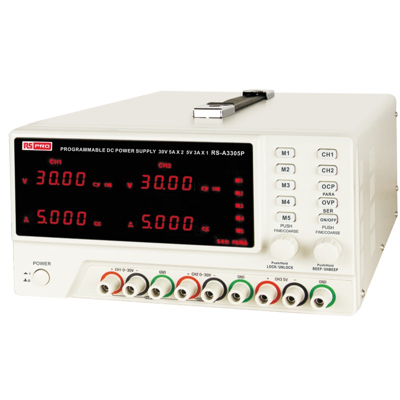 1 pcs - RS PRO Digital Bench Power Supply, 0 - 30V, 0 - 5A, 3-Output