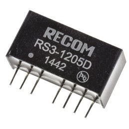1 pcs - Recom RS3 DC-DC Converter, ±5V dc/ ±300mA Output, 9 - 18 V dc Input, 3W, Through Hole, +71°C Max Temp -40°C Min