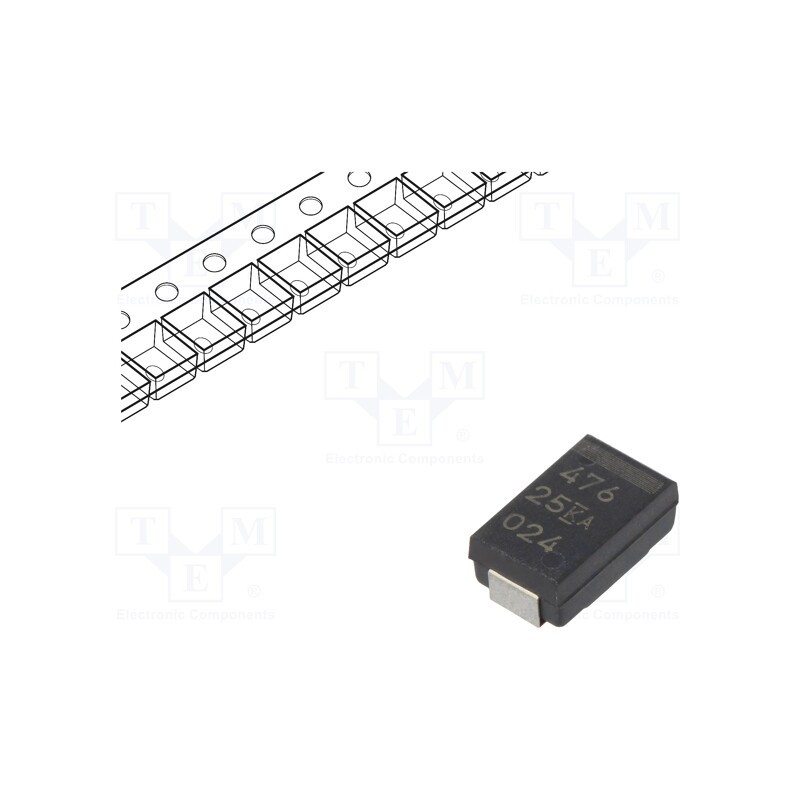 1 pcs x KEMET - T598D476M025AHS060 - Capacitor: tantalum-polymer, low ESR, 47uF, 25VDC, D, 2917, SMD