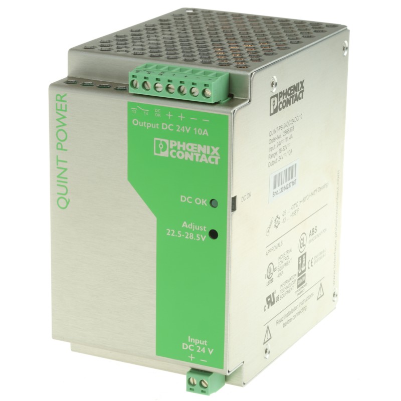 1 pcs - Phoenix Contact QUINT DC-DC Converter, 24V dc/ 10A Output, 18 - 32 V dc Input, 240W, DIN Rail Mount, +70°C Max