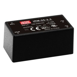 1 pcs - MEAN WELL Switching Power Supply, IRM-05-3.3, 3.3V dc, 1.25A, 4.1W, 1 Output, 120 - 370 V dc, 85 - 264 V
