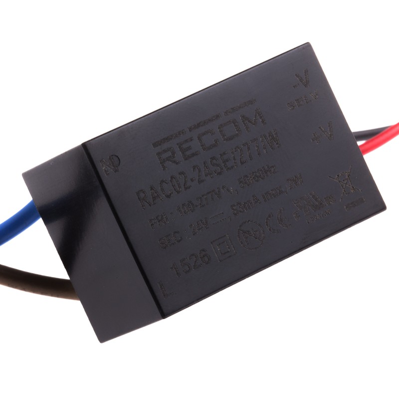 1 pcs - Recom Switching Power Supply, RAC02-24SE/277/W, 24V dc, 83mA, 2W, 1 Output, 120 - 430 V dc, 85 - 305 V ac
