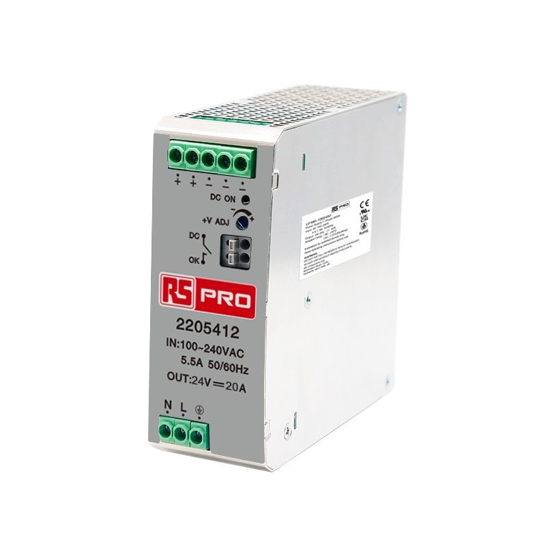 1 pcs - RS PRO DIN Rail Power Supply, 85 - 264V ac ac Input, 24V dc dc Output, 20A Output, 480W