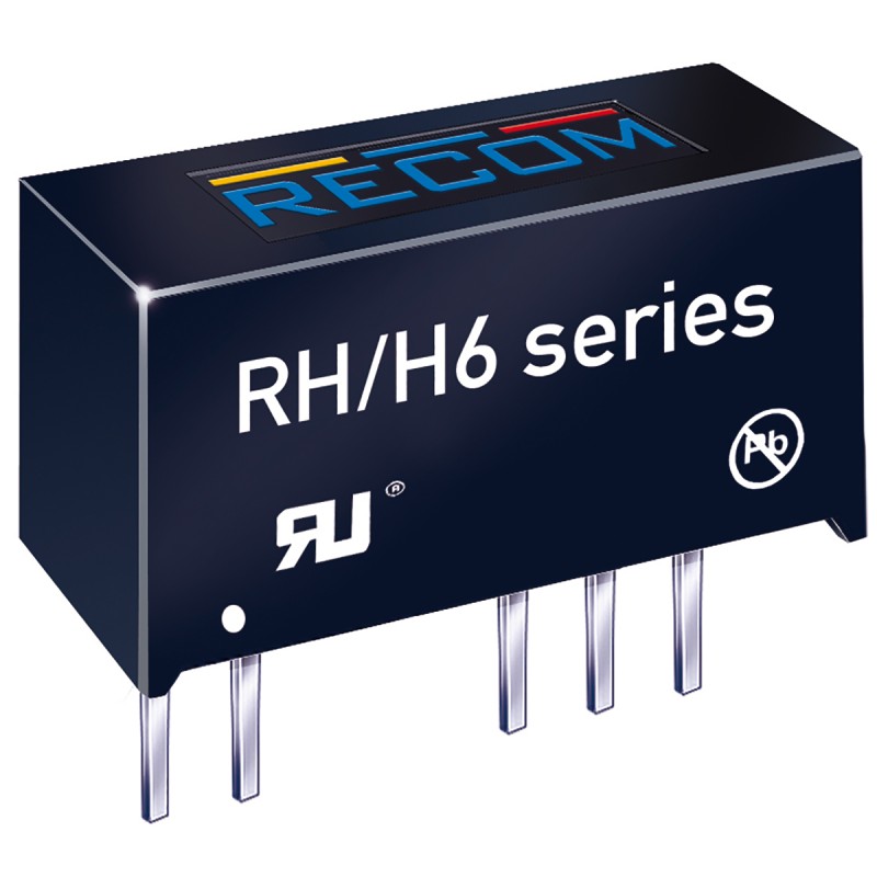 1 pcs - Recom RH DC-DC Converter, ±5V dc/ ±100mA Output, ±21.6 V dc, ±26.4 V dc Input, 1W, Through Hole, +90°C Max Temp -40°C