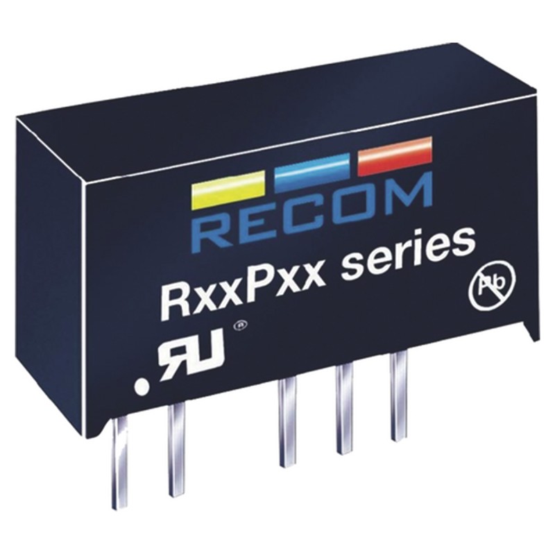 1 pcs - Recom R12P DC-DC Converter, 12V dc/ 84mA Output, 10.8 - 13.2 V dc Input, 1W, Through Hole, +90°C Max Temp -40°C