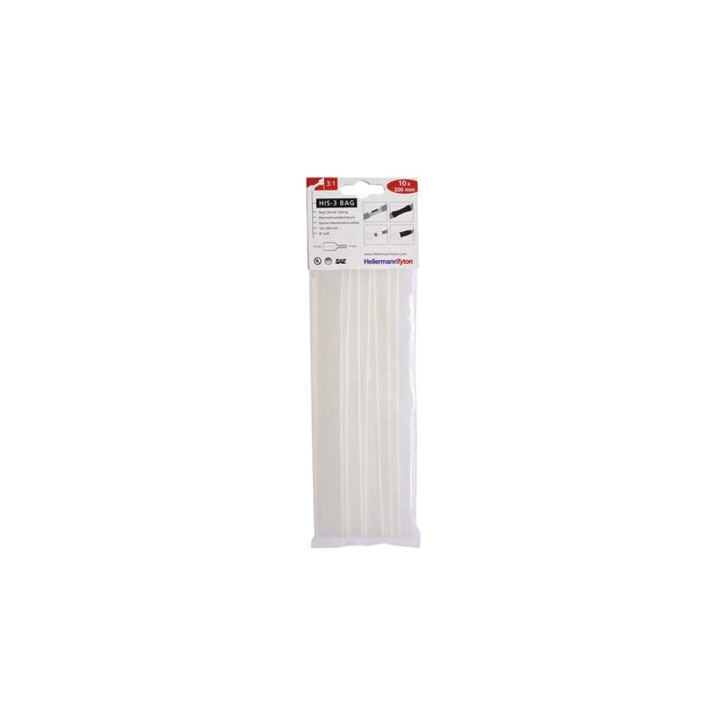 10 pcs - HellermannTyton Heat Shrink Tubing, Clear 12mm Sleeve Dia. x 200mm Length 3:1 Ratio, HIS-3 BAG Series