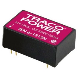 1 pcs - TRACOPOWER TEN 6N DC-DC Converter, 15V dc/ 400mA Output, 18 - 36 V dc Input, 6W, Through Hole, +85°C Max Temp