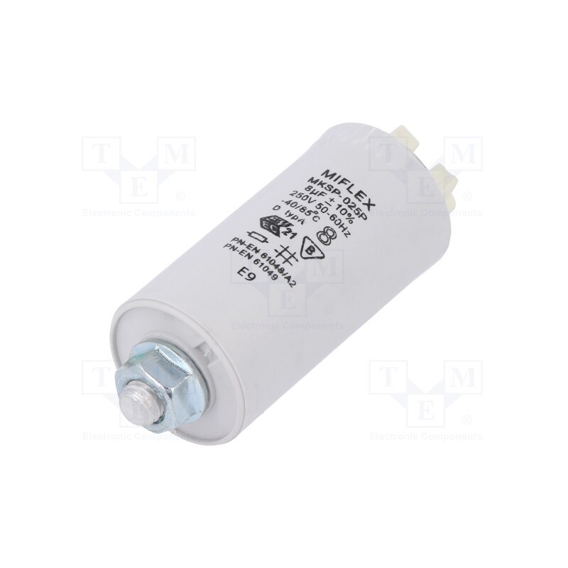 1 pcs x MIFLEX - I520U580K-F0Ż - Capacitor: for discharge lamp, 8uF, 250VAC, ±10%, Ø30x70mm, 6