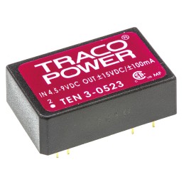 1 pcs - TRACOPOWER TEN 3 DC-DC Converter, ±15V dc/ ±100mA Output, 4.5 - 9 V dc Input, 3W, Through Hole, +85°C Max Temp