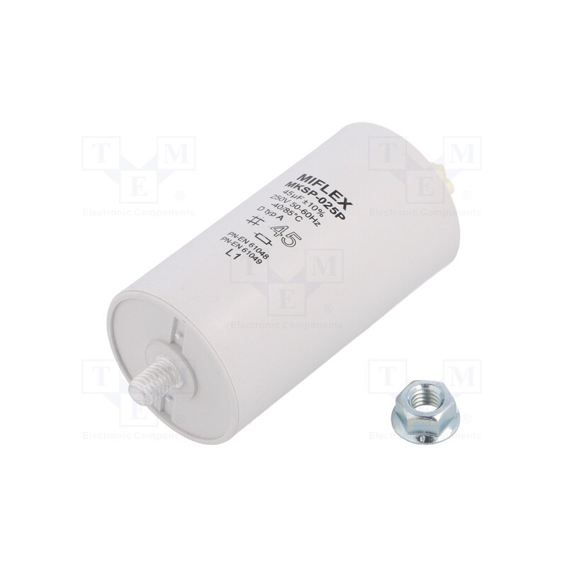 1 pcs x MIFLEX - I520U645K-F00 - Capacitor: for discharge lamp, 45uF, 250VAC, ±10%, Ø45x95mm, 6