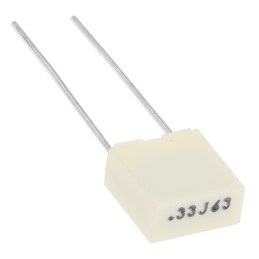 100 pcs - KEMET R82 Polyester Film Capacitor, 40 V ac, 63 V dc, ±5%, 330nF, Through Hole