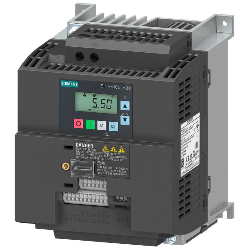 1 pcs - Siemens Converter, 3 kW, 1, 3 Phase, 240 V, 13.6 A, SINAMICS V20 Series