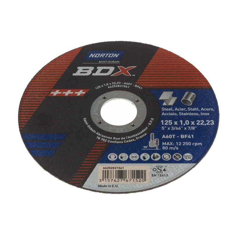 5 pcs - Norton Cutting Disc Aluminium Oxide Cutting Disc, 125mm x 1mm Thick, Medium Grade, P60 Grit, BDX, 5 in pack