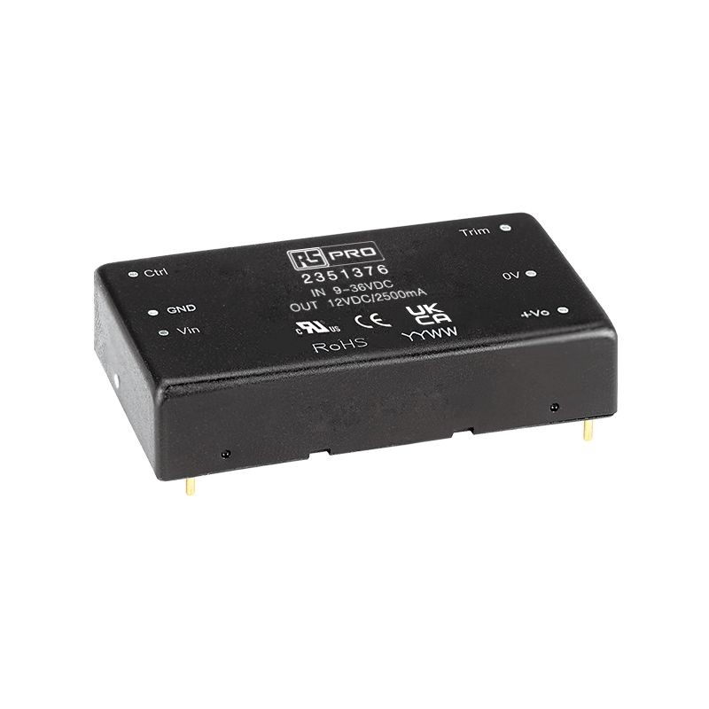 1 pcs - RS PRO Embedded Switch Mode Power Supply (SMPS), 12V dc, 2.5A, 30W, 1 Output, 9 - 36V dc Input Voltage