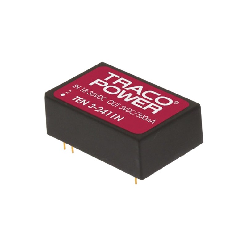 1 pcs - TRACOPOWER TEN 3N DC-DC Converter, 5V dc/ 500mA Output, 4.5 - 9 V dc Input, 3W, Through Hole, +85°C Max Temp