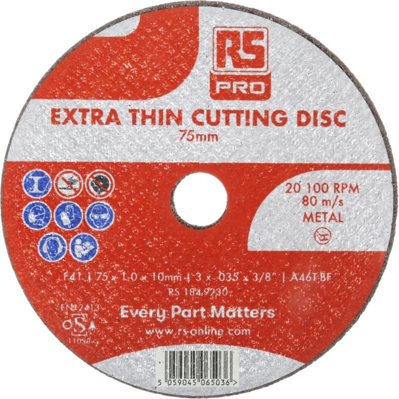 10 pcs - RS PRO Aluminium Oxide Cutting Disc, 75mm x 1mm Thick, Fine Grade, P120 Grit, 10 in pack