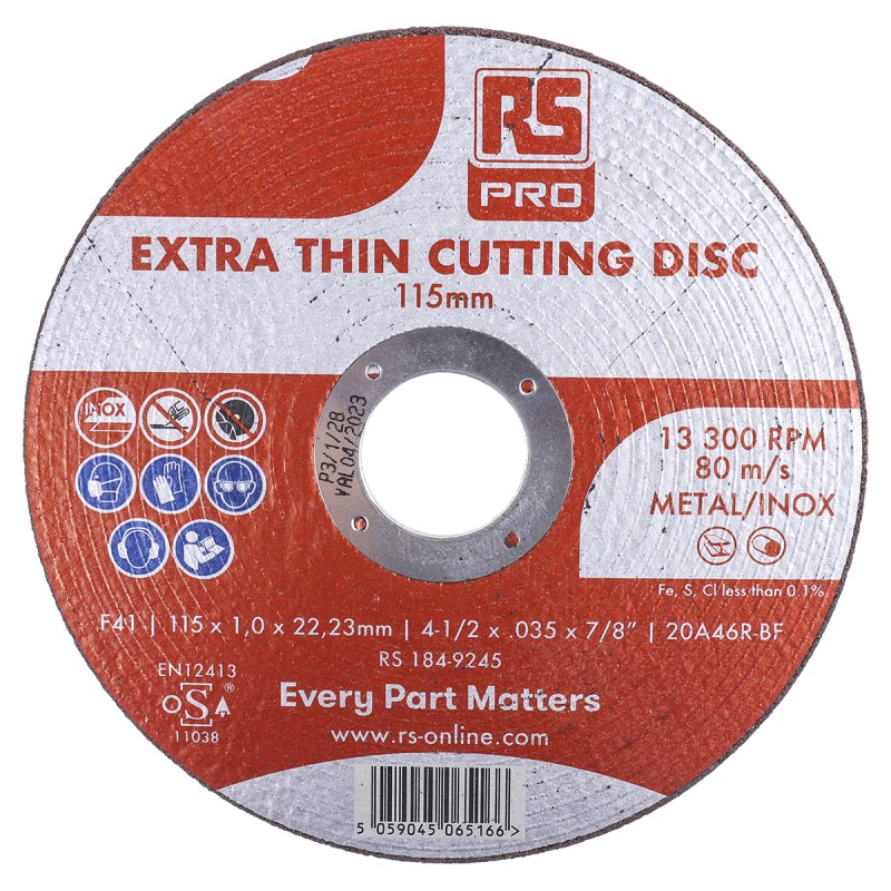 10 pcs - RS PRO Aluminium Oxide Cutting Disc, 115mm x 1mm Thick, P60 Grit, 10 in pack