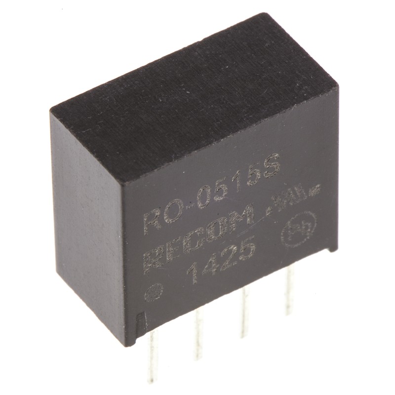 1 pcs - Recom RO DC-DC Converter, 15V dc/ 66mA Output, 4.5 - 5.5 V dc Input, 1W, Through Hole, +85°C Max Temp -40°C Min