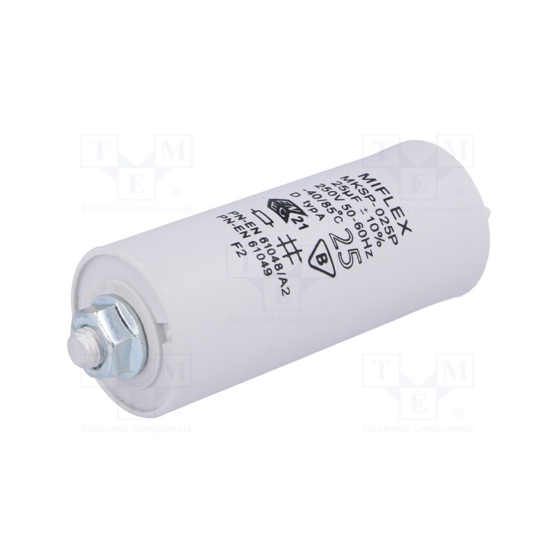 1 pcs x MIFLEX - I52KU625K-F00 - Capacitor: for discharge lamp, 25uF, 250VAC, ±10%, Ø40x84mm, 6