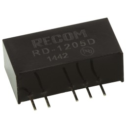 1 pcs - Recom RD DC-DC Converter, ±5V dc/ ±200mA Output, 10.8 - 13.2 V dc Input, 2W, Through Hole, +85°C Max Temp -40°C
