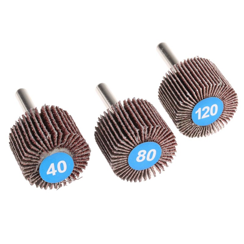 3 pcs - RS PRO Aluminium Oxide Flap Wheel, 30mm Diameter, P40, P80, P120 Grit