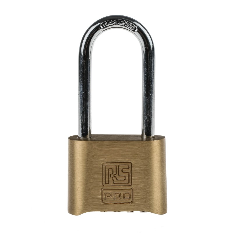1 pcs - RS PRO Combination Weatherproof Brass, Steel Padlock, 7mm Shackle, 53mm Body