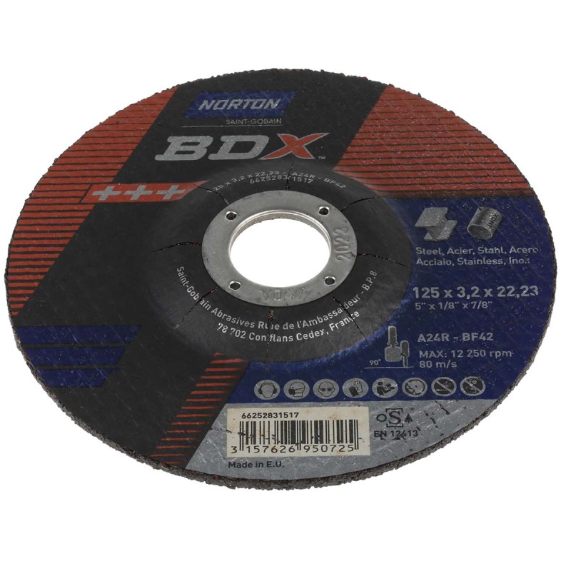 5 pcs - Norton Cutting Disc Aluminium Oxide Cutting Disc, 125mm x 3.2mm Thick, P24 Grit, BDX, 5 in pack
