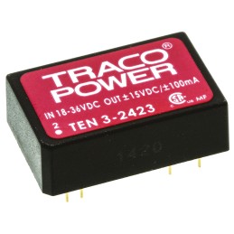 1 pcs - TRACOPOWER TEN 3 DC-DC Converter, ±15V dc/ ±100mA Output, 18 - 36 V dc Input, 3W, Through Hole, +85°C Max Temp