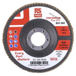 5 pcs - RS PRO Zirconium Dioxide Flap Disc, 115mm, P60 Grit