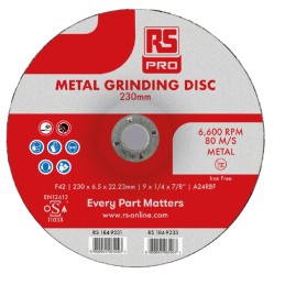 5 pcs - RS PRO Aluminium Oxide Grinding Disc, 230mm x 6.5mm Thick, P60 Grit, 5 in pack