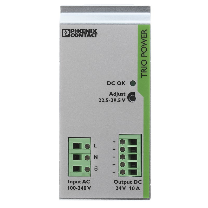 1 pcs - Phoenix Contact TRIO-PS/1AC/24DC/10 Switch Mode DIN Rail Power Supply, 85 - 264V ac ac Input, 24V dc dc Output,