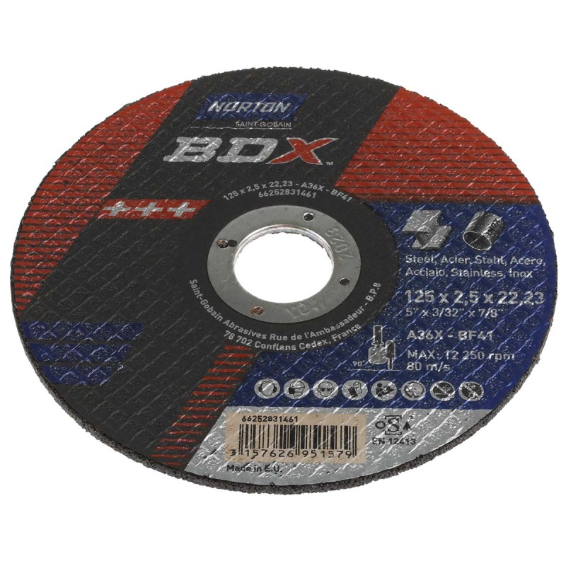 5 pcs - Norton Cutting Disc Aluminium Oxide Cutting Disc, 125mm x 2.5mm Thick, P36 Grit, BDX, 5 in pack