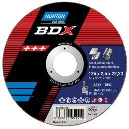 5 pcs - Norton Cutting Disc Aluminium Oxide Cutting Disc, 115mm x 3.2mm Thick, P36 Grit, BDX, 5 in pack