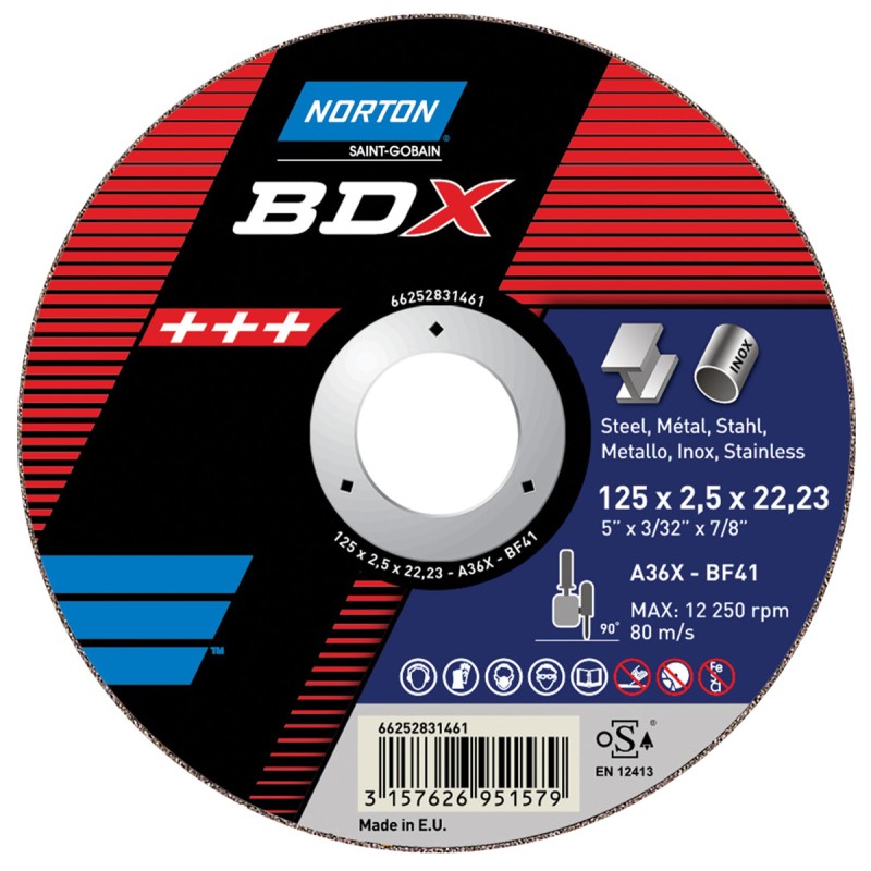 5 pcs - Norton Cutting Disc Aluminium Oxide Cutting Disc, 115mm x 3.2mm Thick, P36 Grit, BDX, 5 in pack