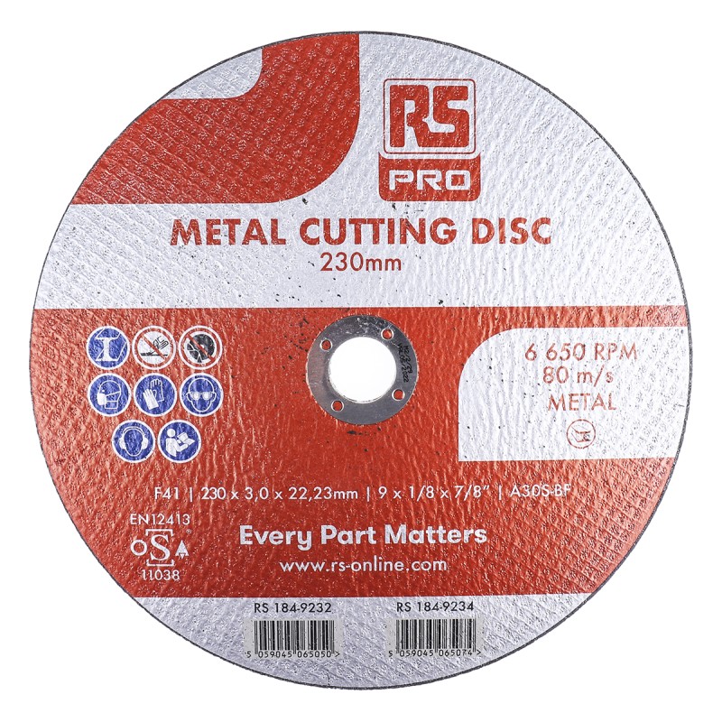 5 pcs - RS PRO Aluminium Oxide Cutting Disc, 230mm x 3mm Thick, P120 Grit, 5 in pack