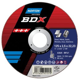 5 pcs - Norton Cutting Disc Aluminium Oxide Cutting Disc, 125mm x 2.5mm Thick, P36 Grit, BDX, 5 in pack