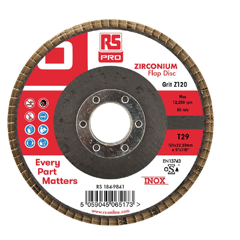5 pcs - RS PRO Zirconium Dioxide Flap Disc, 125mm, P120 Grit