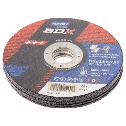 5 pcs - Norton Cutting Disc Aluminium Oxide Cutting Disc, 115mm x 2.5mm Thick, P36 Grit, BDX, 5 in pack