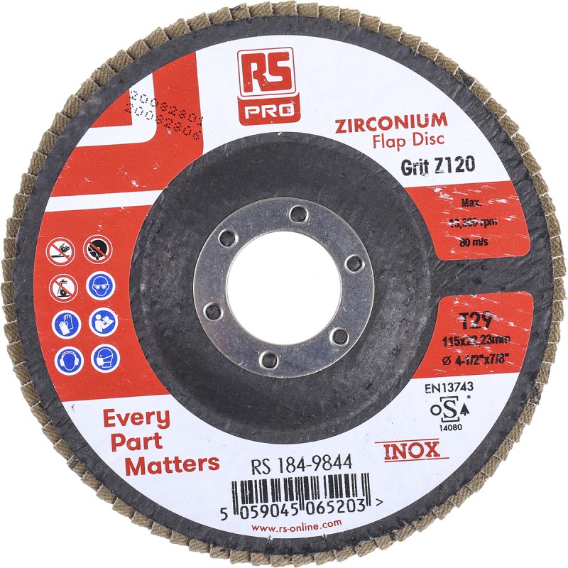 5 pcs - RS PRO Zirconium Dioxide Flap Disc, 115mm, P120 Grit