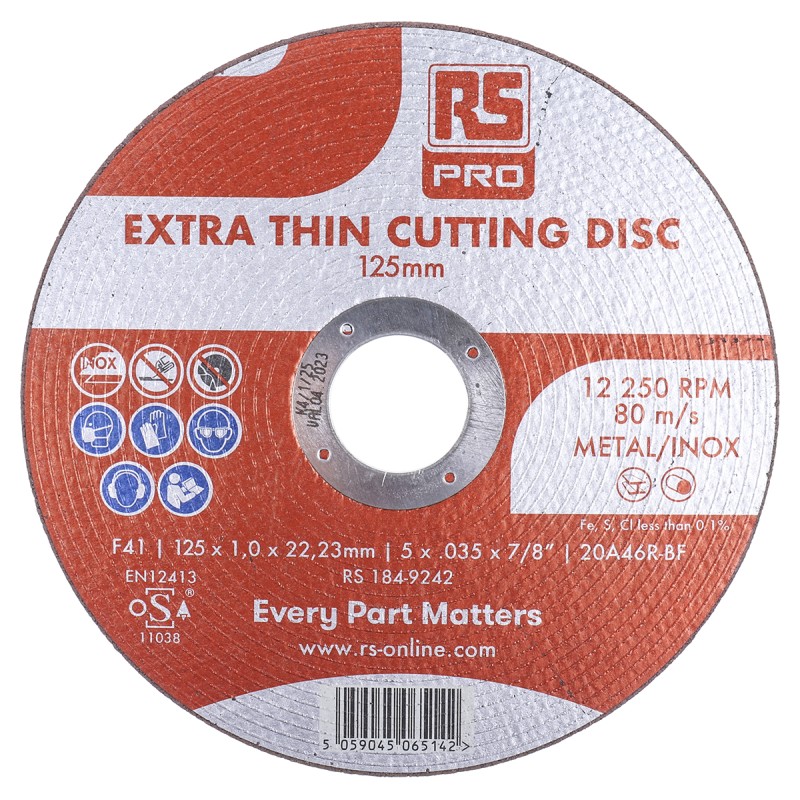 5 pcs - RS PRO Aluminium Oxide Cutting Disc, 125mm x 1mm Thick, P120 Grit, 5 in pack