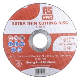 5 pcs - RS PRO Aluminium Oxide Cutting Disc, 115mm x 1mm Thick, P80 Grit, 5 in pack