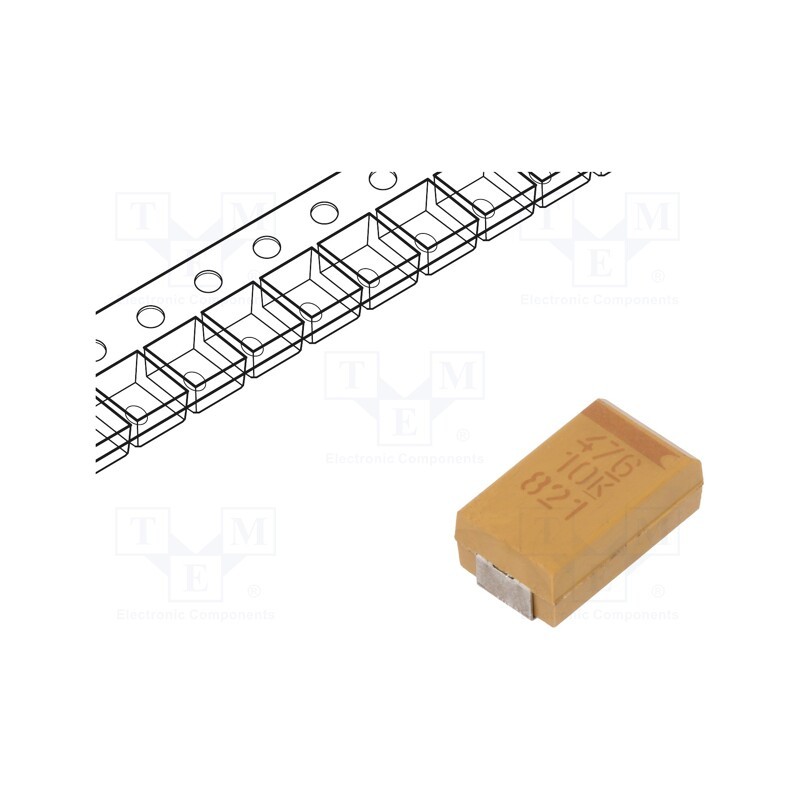 10 pcs x KEMET - T495D476K010ATE200 - Capacitor: tantalum, low ESR, 47uF, 10VDC, SMD, D, 2917, ±10%, 200mΩ