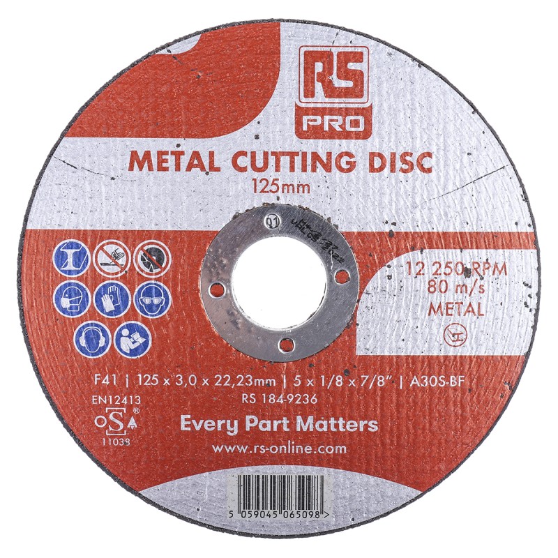 5 pcs - RS PRO Aluminium Oxide Cutting Disc, 125mm x 3mm Thick, P120 Grit, 5 in pack