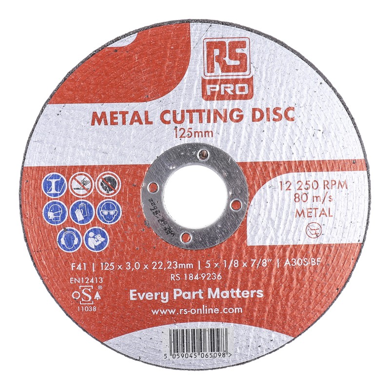 5 pcs - RS PRO Aluminium Oxide Cutting Disc, 115mm x 3mm Thick, P80 Grit, 5 in pack