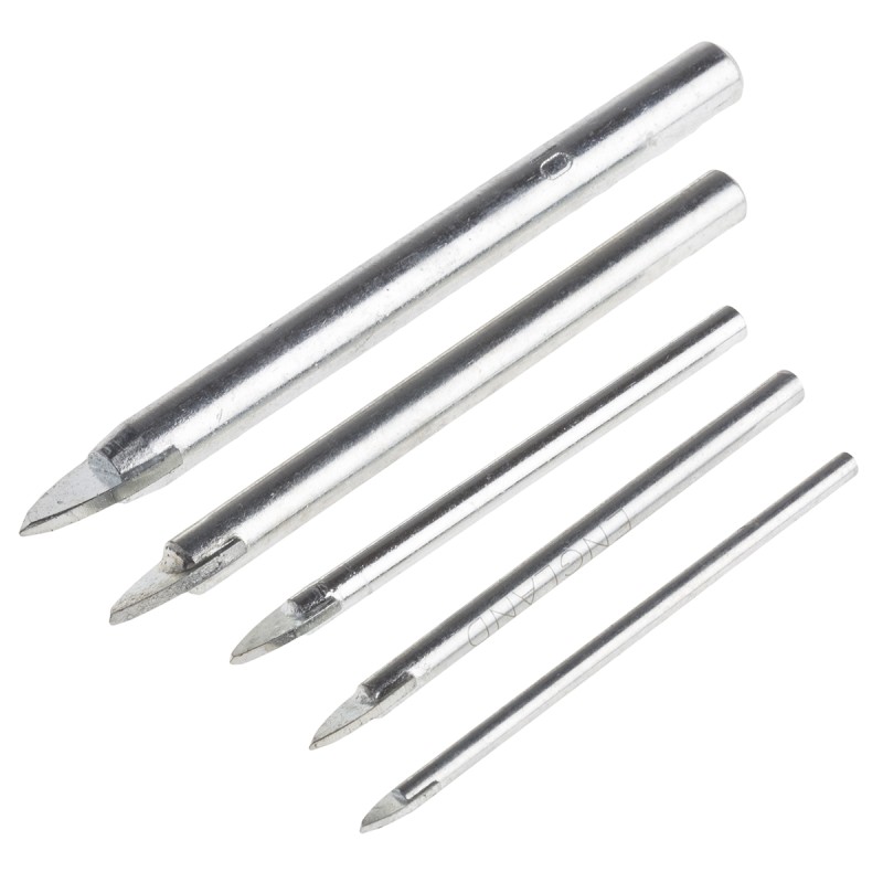 1 Set - RS PRO 5-Piece Glass Drill Bit Set, 8mm Max, 4mm Min, Carbide Tipped Bits