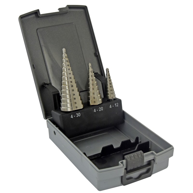 1 Set - Tivoly 3-Piece Cone Cutter Set for Steel, 30mm Max, 4mm Min, HSS Bits