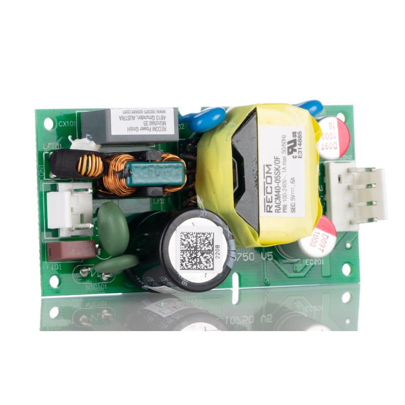 1 pcs - Recom Switching Power Supply, RACM40-05SK/OF, 5V dc, 6A, 30W, 1 Output, 80 - 264V ac Input Voltage