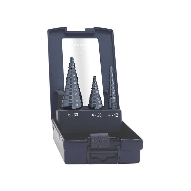 1 Set - EXACT 3-Piece Step Drill Bit Set for Metal, 30mm Max, 4mm Min, HSS Bits